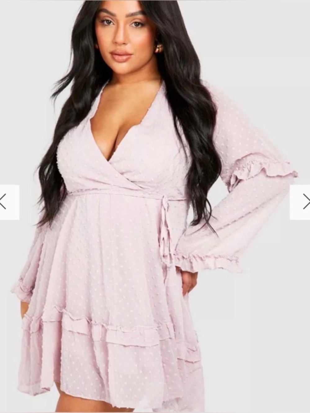 Boohoo Light Pink Swiss Dot Wrap Mini Dress